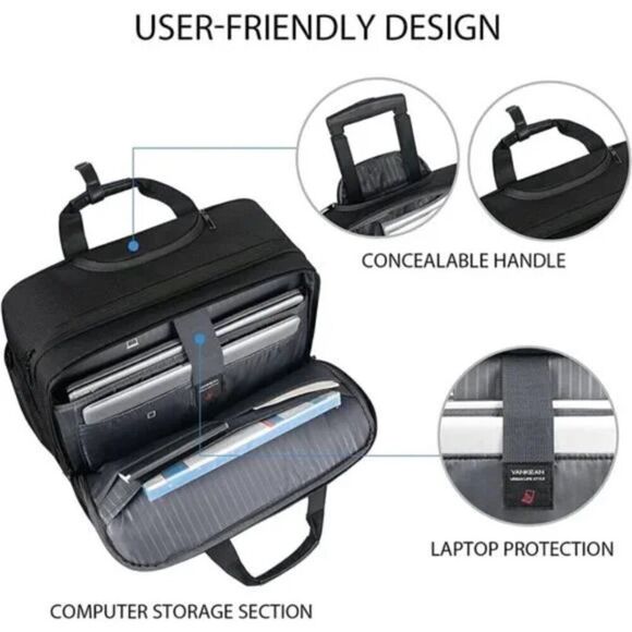 17.3 Inch Rolling Laptop Bag with RFID Pockets, Waterproof For Men, Women, Black - Picture 2 of 7